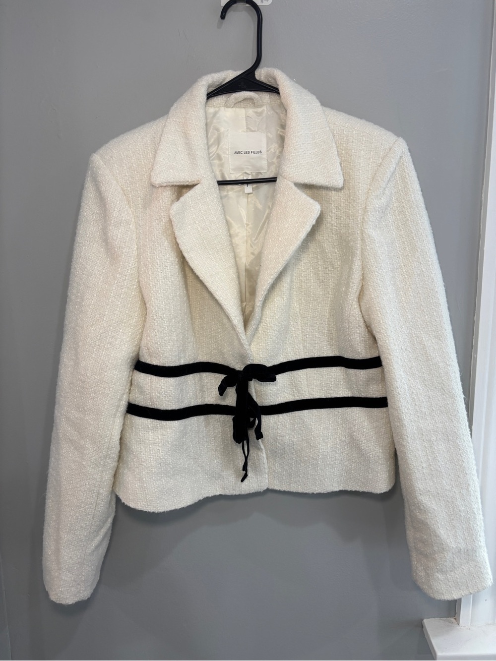 Avec Les Filles Bow Tweed Crop Jacket Minimalist Modern Sleek XL business casual - Picture 14 of 15